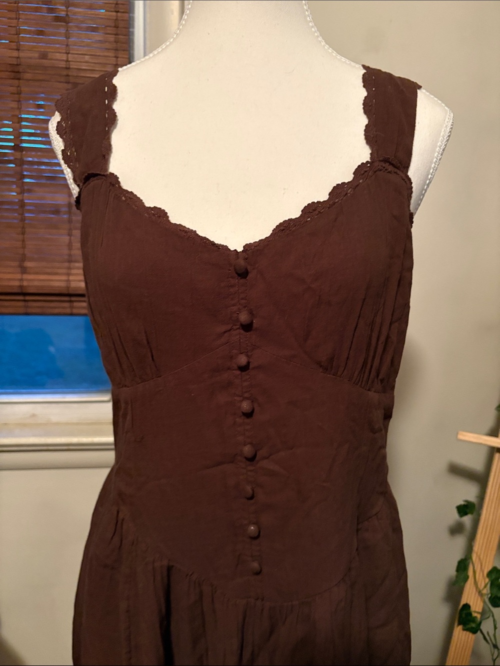 American Eagle Outfitters Brown Maxi Dress with Lace Trim